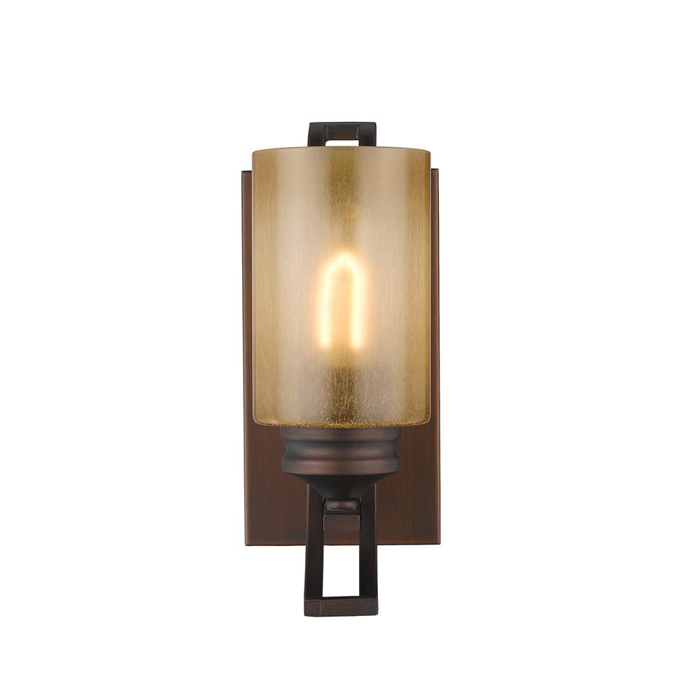 Golden Lighting 1051-BA1 SBZ Hidalgo One Light Wall Sconce in the Sovereign Bronze finish with Regal Glass